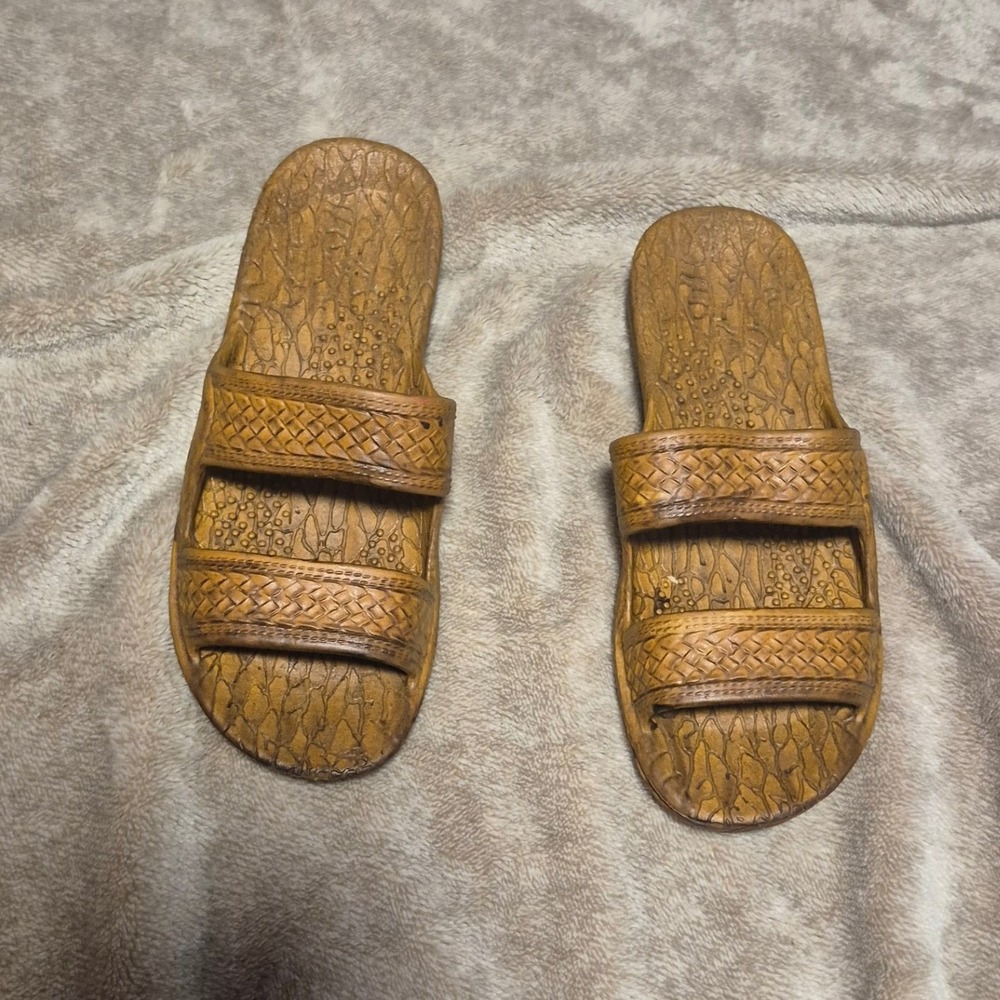 Pali Hawaii Classic Jesus Sandals Brown Double Strap Slides Jandal Women 8